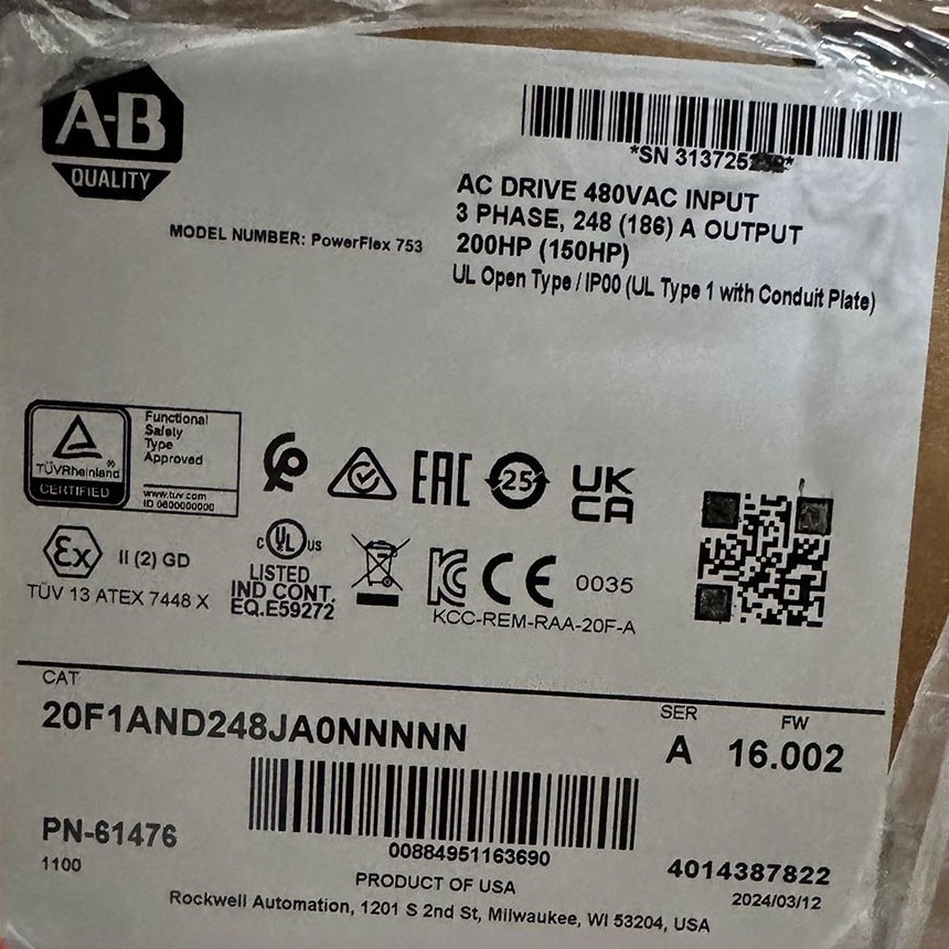 NEW Allen-Bradley 20F1AND248JA0NNNNN PowerFlex Air Cooled 753 AC Drive