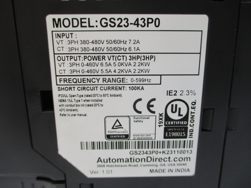 AUTOMATION DIRECT GS23-43P0 380-480VAC 7.2/6.1A NSMP