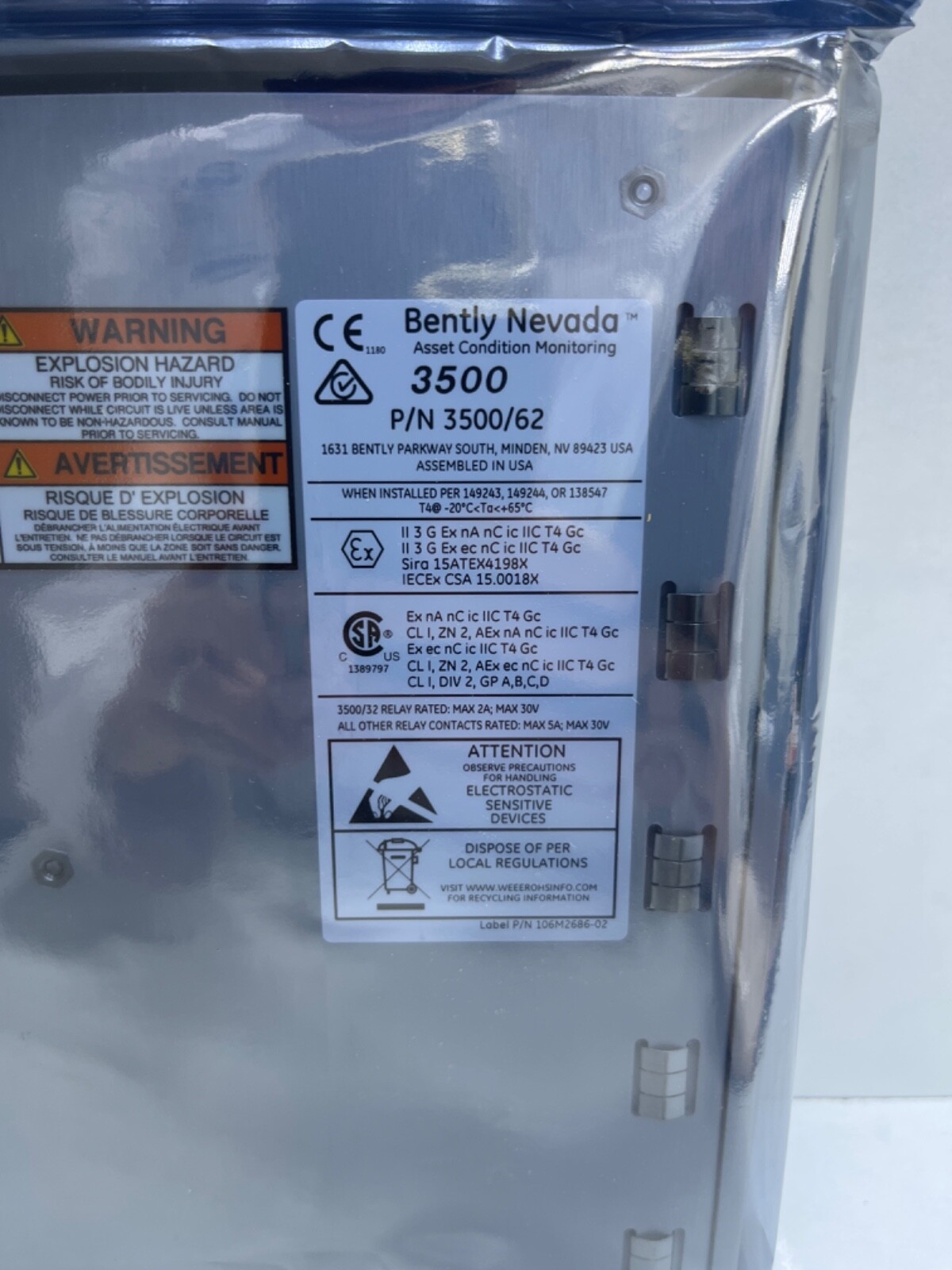 BENTLY NEVADA Process Variable Monitor 3500/62 – PWA 190085-03