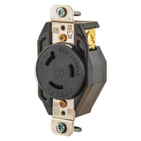 Bryant 70820Fr Locking Receptacle, L8-20R, 20 A, 480V Ac, Single Phase, 2 Pole,