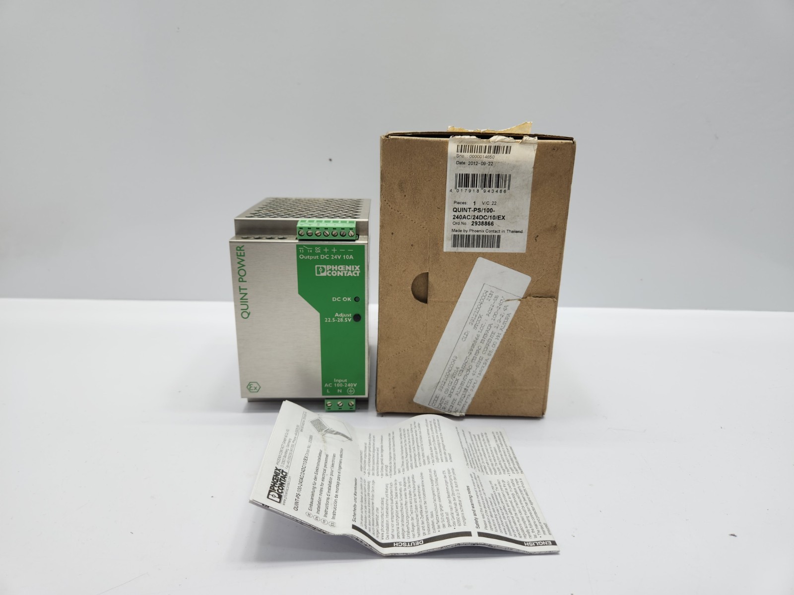 PHOENIX CONTACT QUINT-PS-100-240AC/24DC/10/EX POWER SUPPLY 2938866 REV 22
