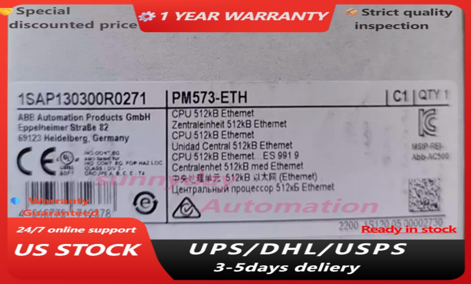 NEW ABB 1SAP130300R0271 CPU 512KB ETHERNET PM573-ETH US Free TAX