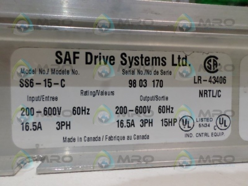 SAFTRONICS SS6-15-C DRIVE 3PH 16.5A UNMP