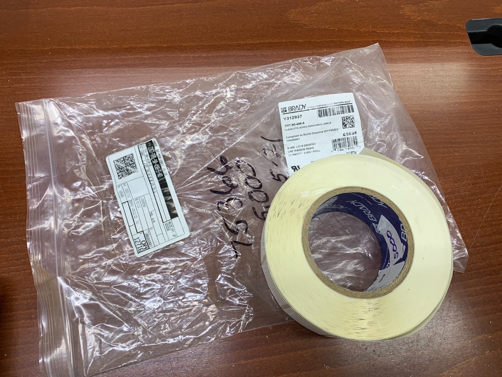 5000-PCS BRADY THT-90-498-5 Thermal Transfer Label 1.437 IN H X 0.25 IN W