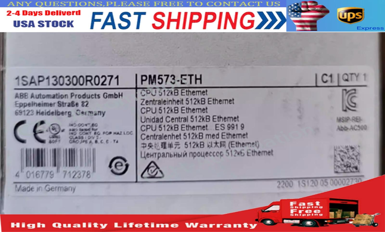 NEW ABB 1SAP130300R0271 CPU 512KB ETHERNET PM573-ETH US Free TAX