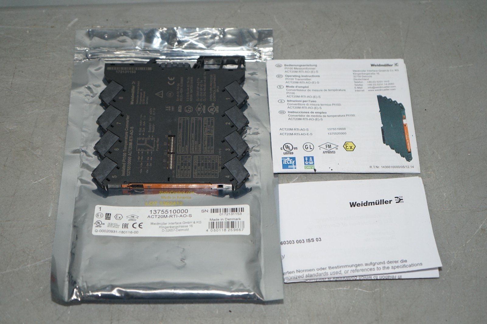 ^ Weidmüller ACT20M-RTI-AO-S Signal Isolator/Transmitter 1375510000 #X5193