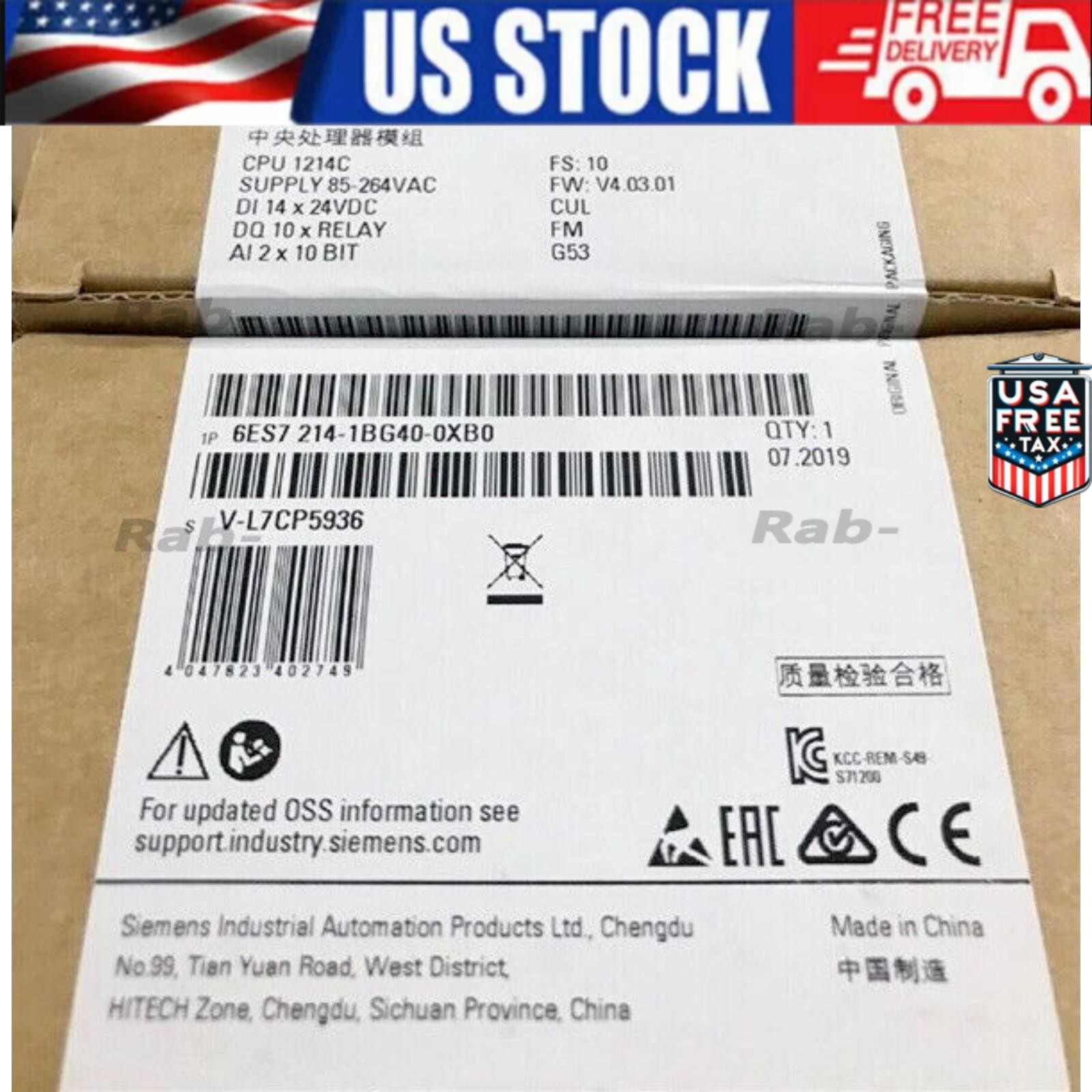 New Siemens SIMATIC S7-1200 CPU 1214C 6ES7214-1BG40-0XB0 6ES7 214-1BG40-0XB0