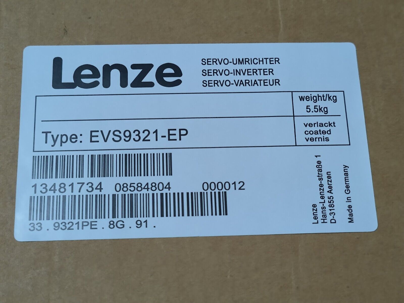EVS9321-EP 1PCS NEW LENZE SERVO INVERTER EVS9321-EP