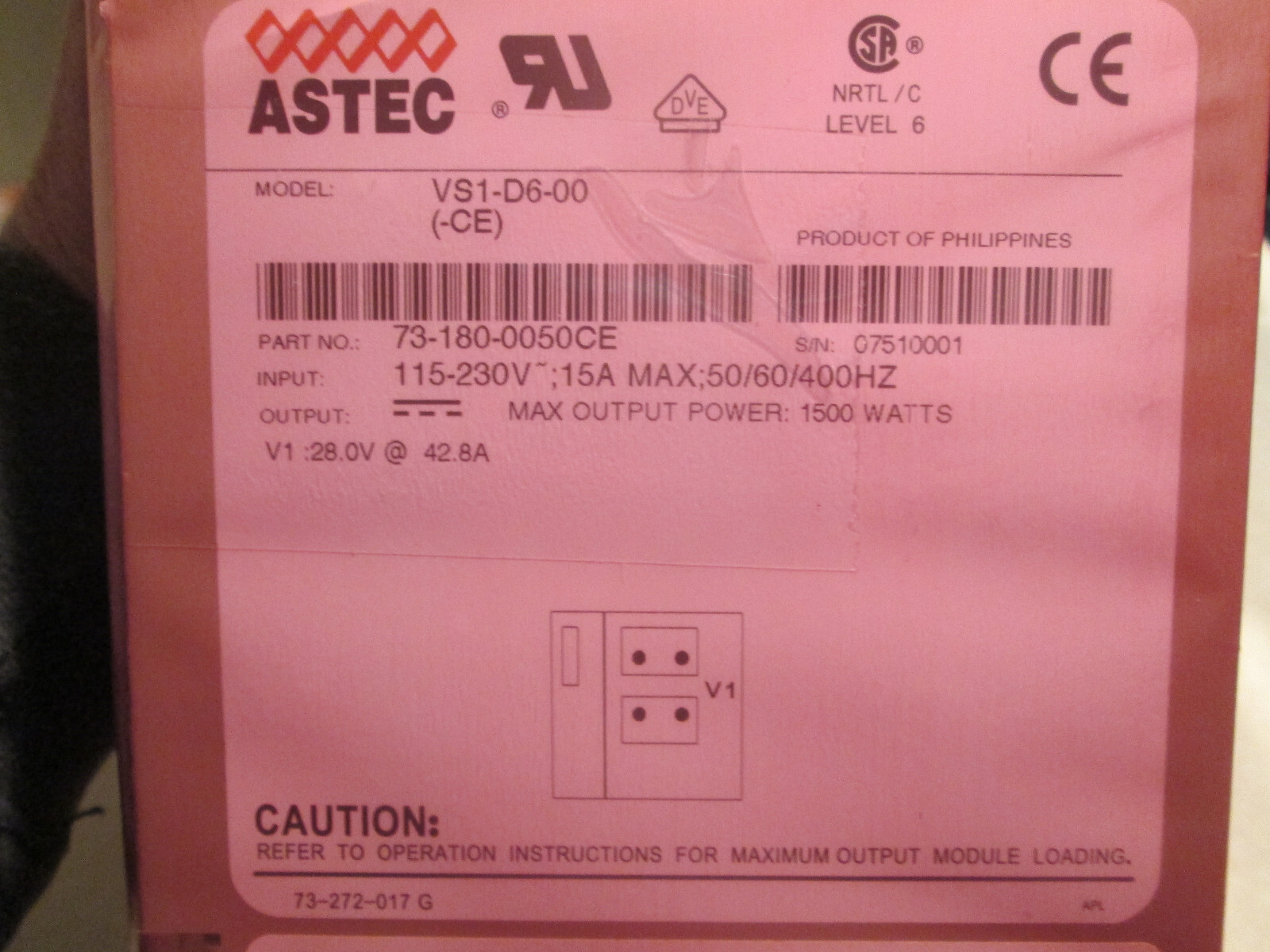 ASTEC EMERSON 73-180-0050CE MODEL VS1-D6-00-CE **NEW**