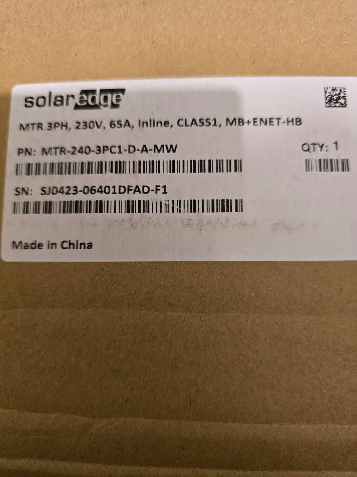 NEW SolarEdge MTR-240-3PC1-D-A-MW MTR 3PH 230V 65A INLINE CLASS1 MB+ENET-HB