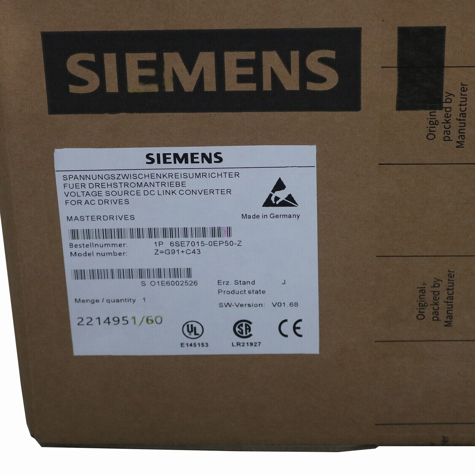 6SE7015-0EP50-Z NEW SIEMENS SIMOVERT Masterdrives Vector Control converter unit