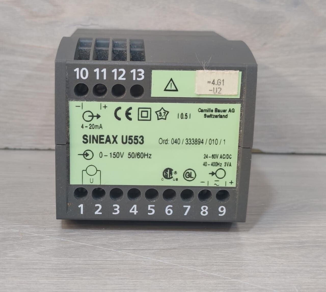 CAMILLE BAUER SINEAX U553 VOLTAGE TRANSDUCER 0-150V 50/60Hz- W/O ANY ACCS.