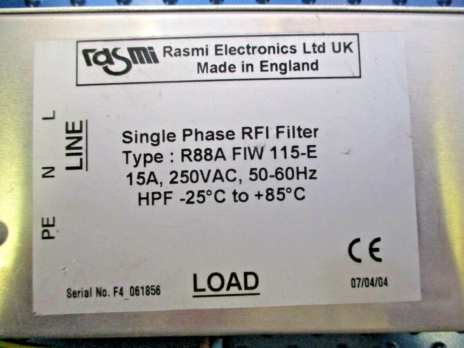 RASMI ELECTRONICS SINGLE PHASE RFI FILTER 15A 250VAC R88A FIW 115-E