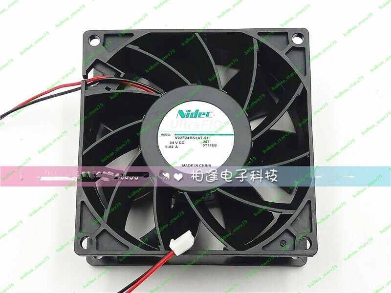 1 PCS Nidec UltraFlo Fan V92E24BS1A7-51 J87 DC24V 0.42A 9238 9cm 2 wire, fan