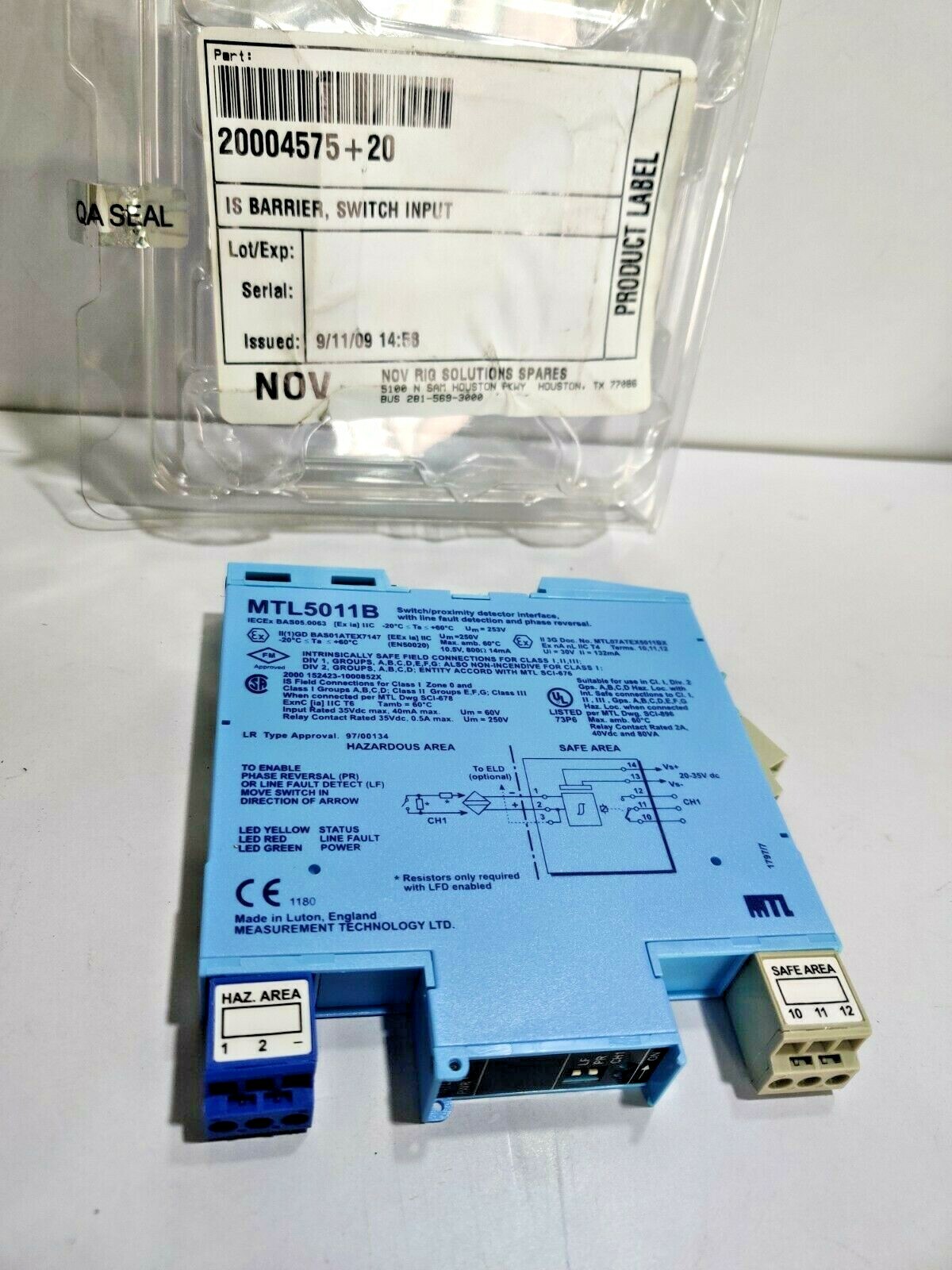 MEASUREMENT TECHNOLOGY LTD MTL 5011B IS BARRIER, SWITCH INPUT Proximity Detector