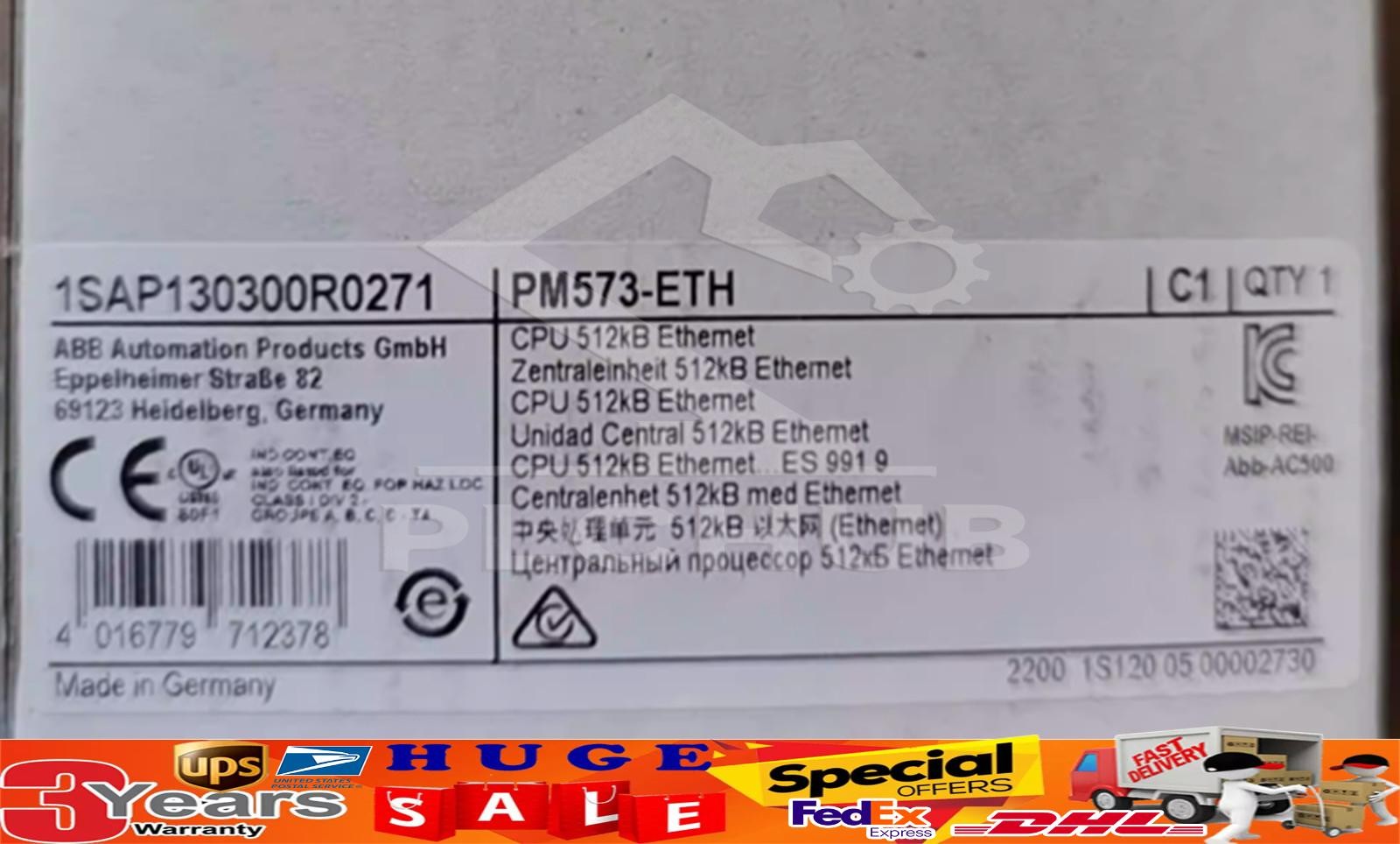 NEW ABB 1SAP130300R0271 CPU 512KB ETHERNET PM573-ETH US Free TAX
