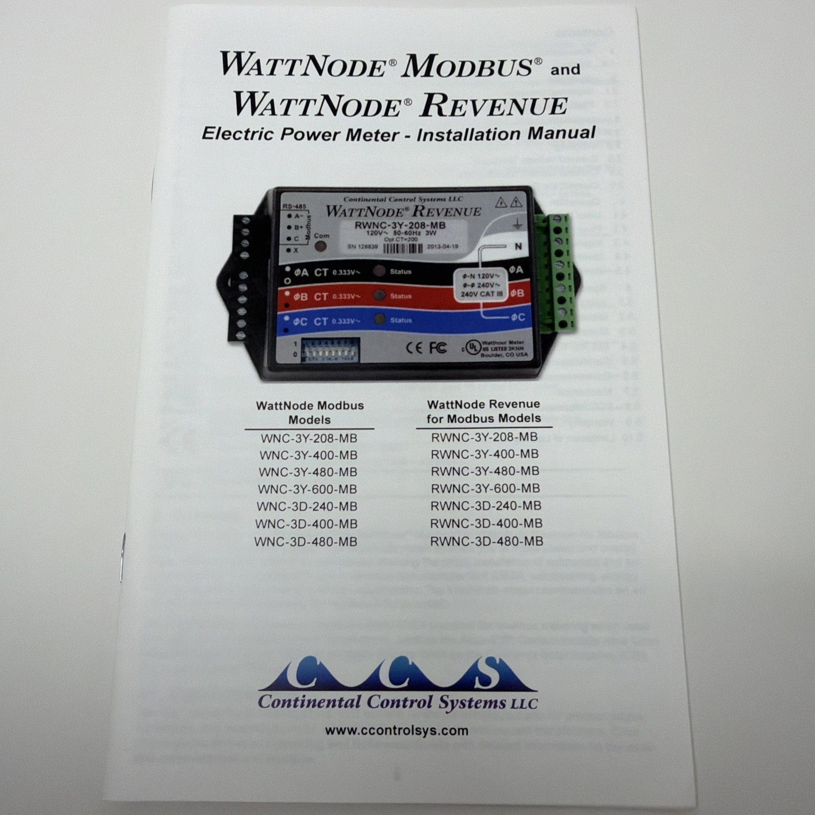 Continental Control kWh Energy Power Meter WattNode Modbus WNC-3D-240-MB NEW