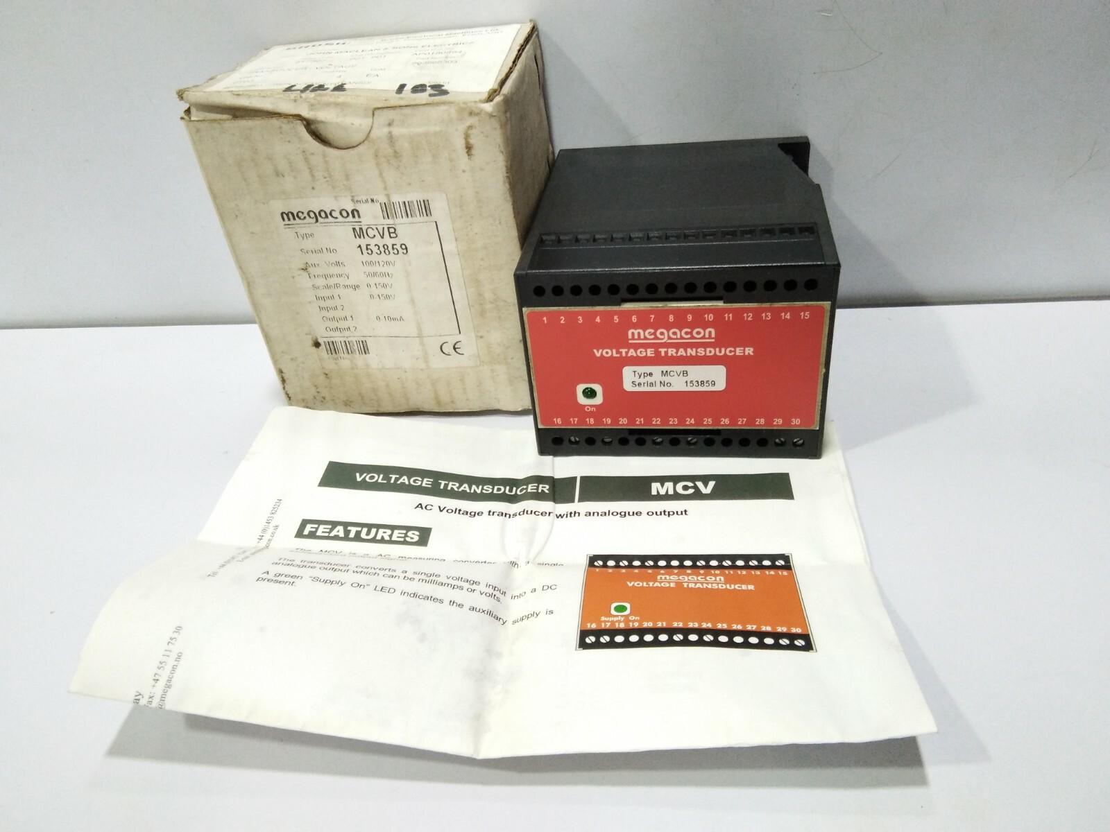 MEGACON MCVB VOLTAGE TRANSDUCER AUX VOLTS:100/120V 50/60HZ RANGE:0-150V