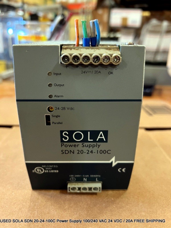 USED SOLA SDN 20-24-100C Power Supply 100/240 VAC 24 VDC / 20A FREE SHIPPING