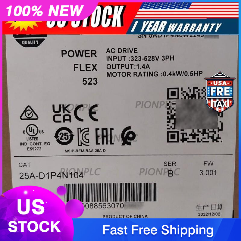 Allen-Bradley 25A-D1P4N104 PowerFlex 523 AC Drive 0.4kW 0.5HP Pack US Free Tax