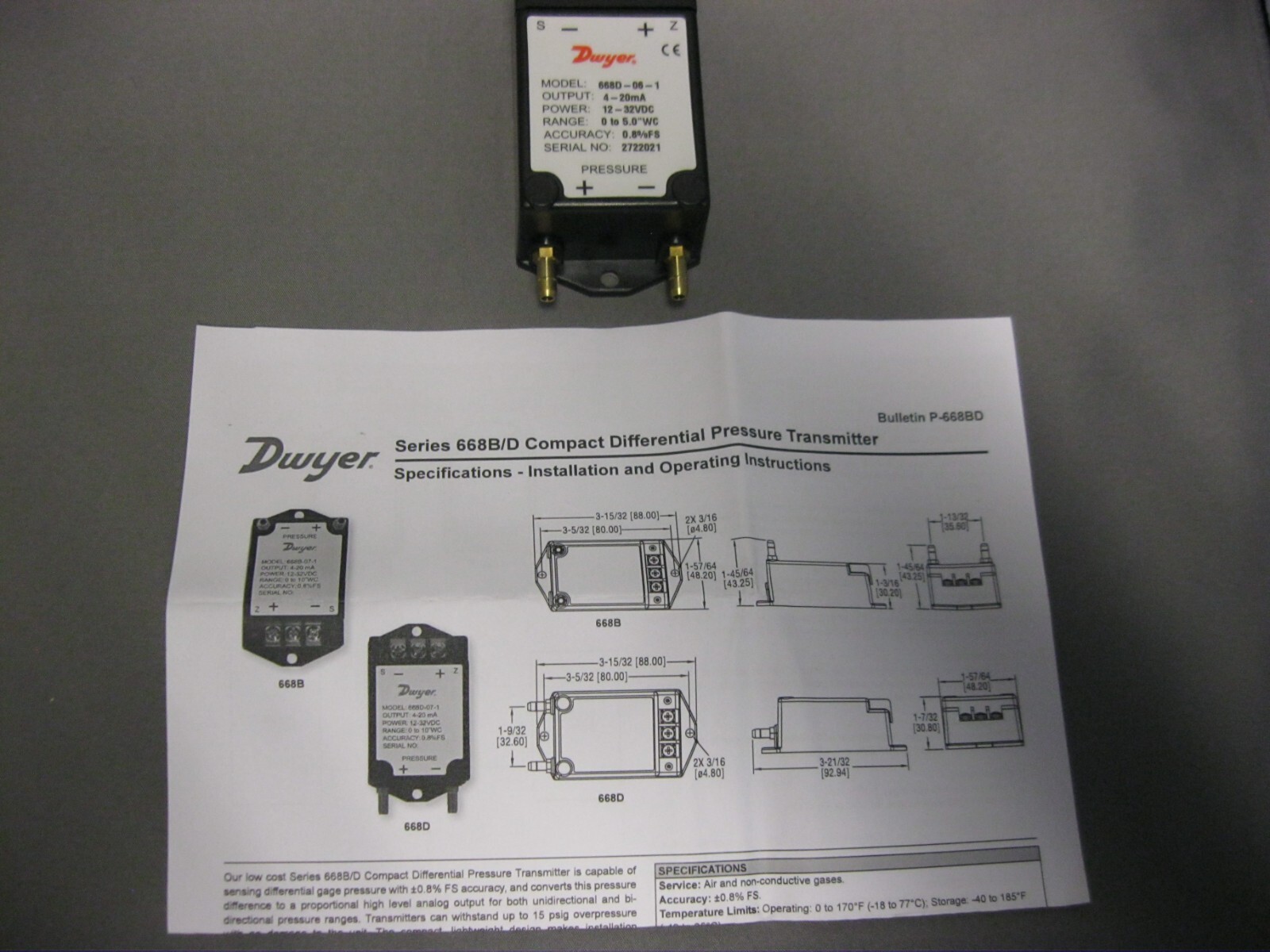 DWYER 668D-06-1 COMPACT DIFFERENTIAL PRESSURE TRANSMITTER 668D 12-32VDC 4-20MA