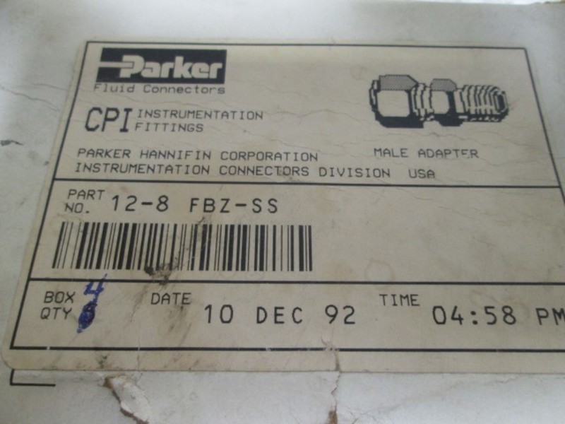 LOT OF 4 PARKER 12-8 FBZ-SS CPI MALE ADAPTER NSMP