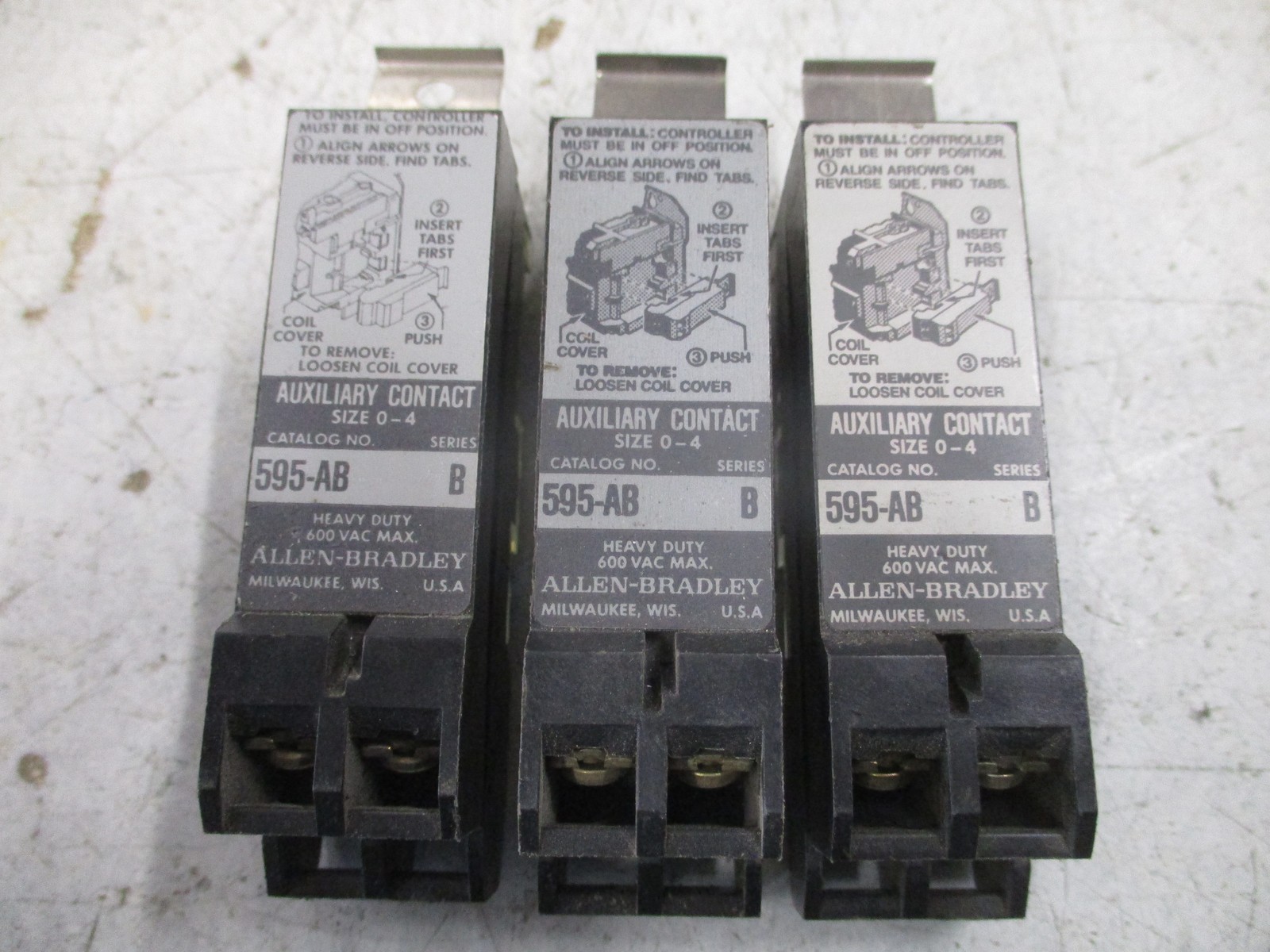 Allen-Bradley Aux Contact 595-AB Ser. B Size 0-4 *Lot of 3* Used