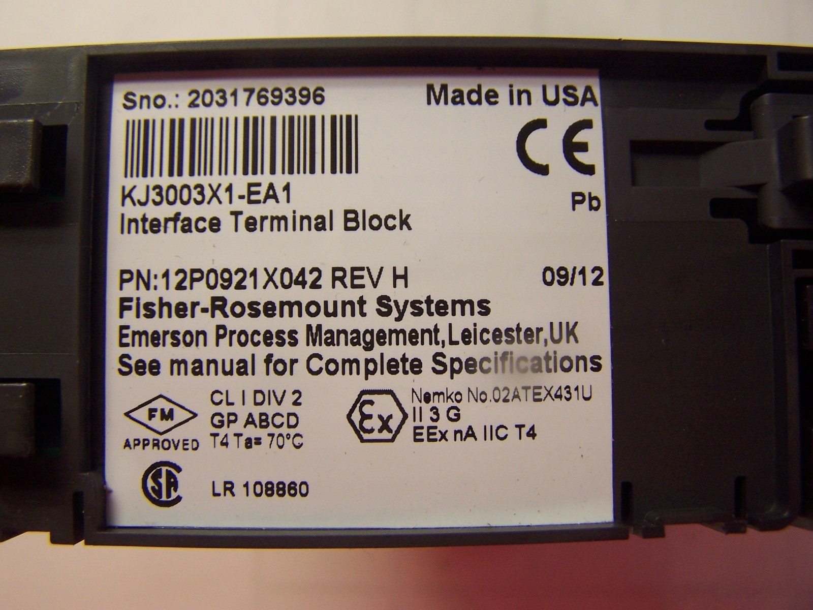 EMERSON DELTAV AS-I ACTUATOR SENSOR INTERFACE KJ3245X1-BA1 WITH TERMINAL BLOCK