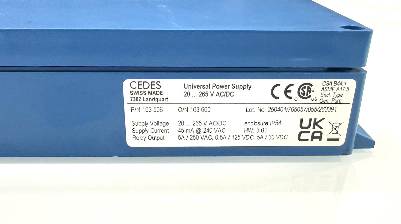 CEDES 103 506 UNIVERSAL POWER SUPPLY 20…265 V AC/DC