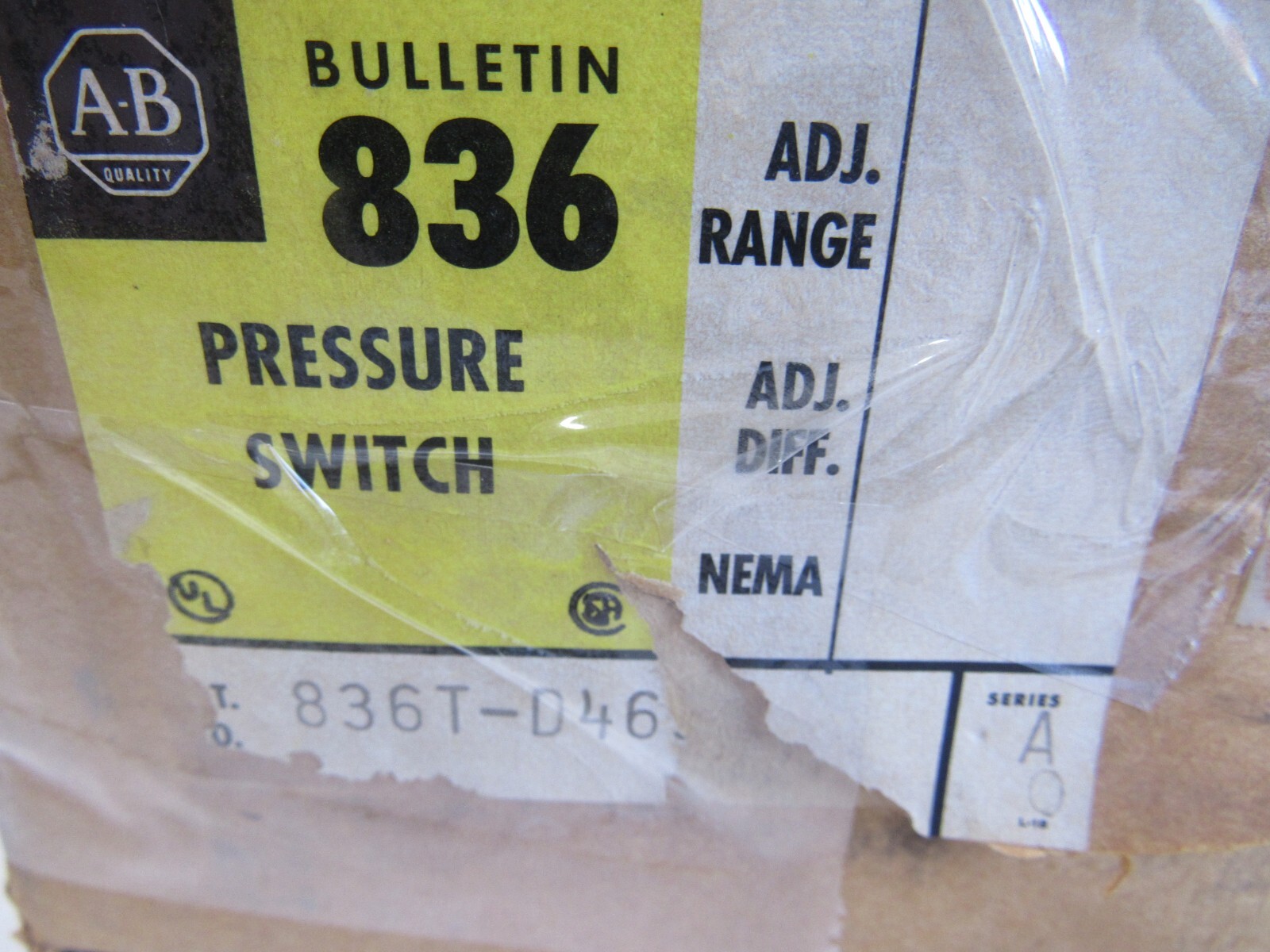 ALLEN BRADLEY 836T-D463J PRESSURE SWITCH SERIES A 836TD463J NEW, SURPLUS