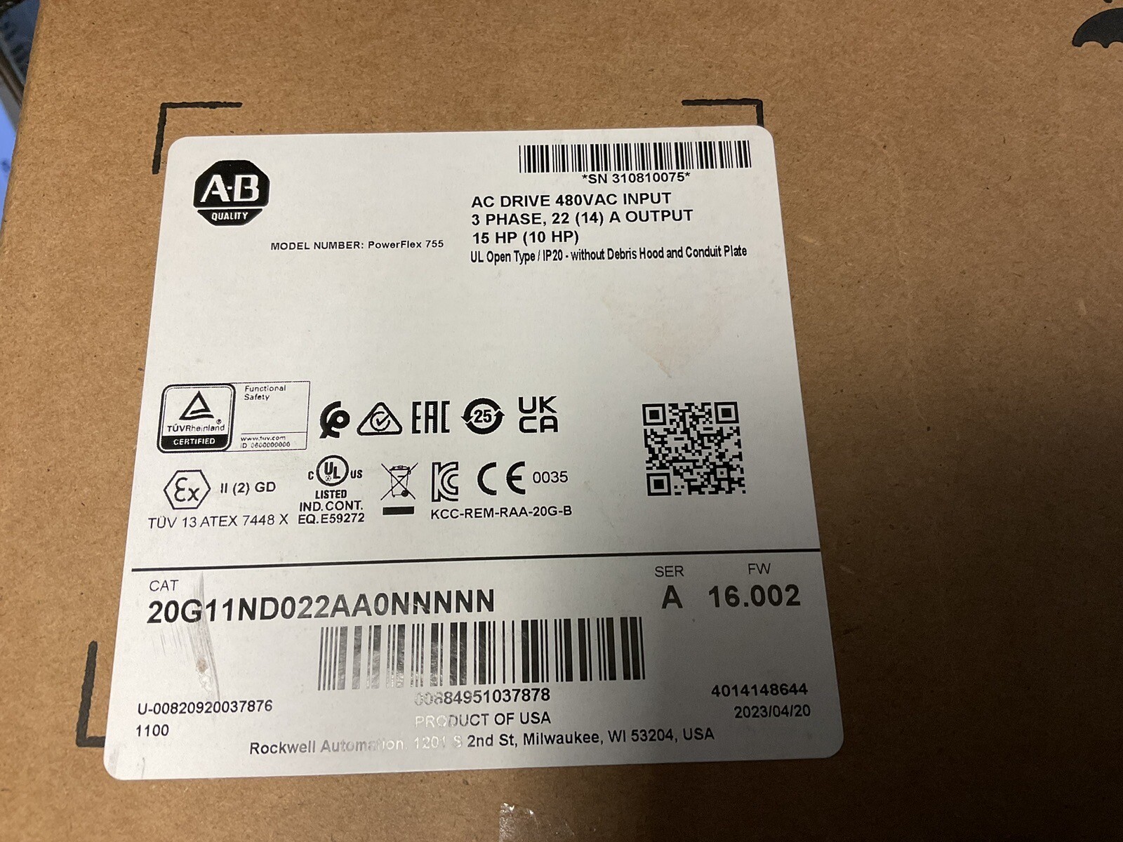New Allen-Bradley 20G11ND022AA0NNNNN AC Drive US Ship
