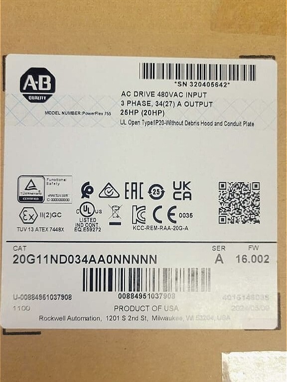 NEW AB 20G11ND034AA0NNNNN PowerFlex Air Cooled 755 AC Drive 20G11ND034AA0NNNNN