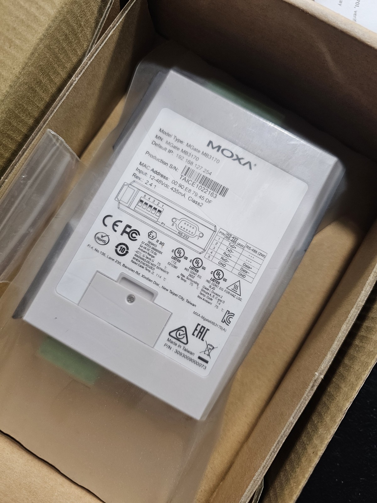 MOXA MGate MB3170 Modbus TCP Gateway RS232 RS422 RS485 Open Box Complete