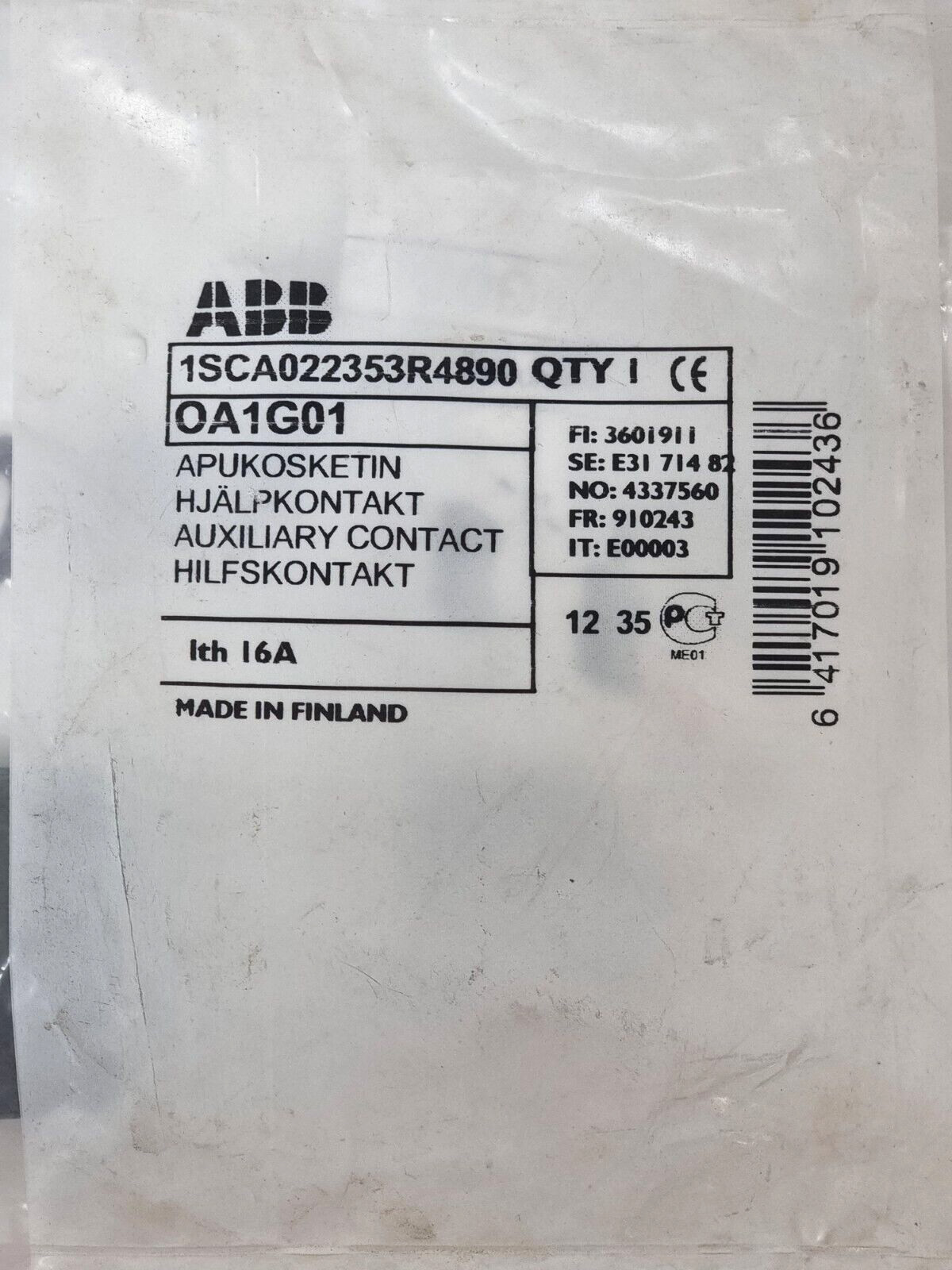 ABB OA1G01 Auxiliary Contact 1SCA022353R4890 (12Pcs in 1 lot)