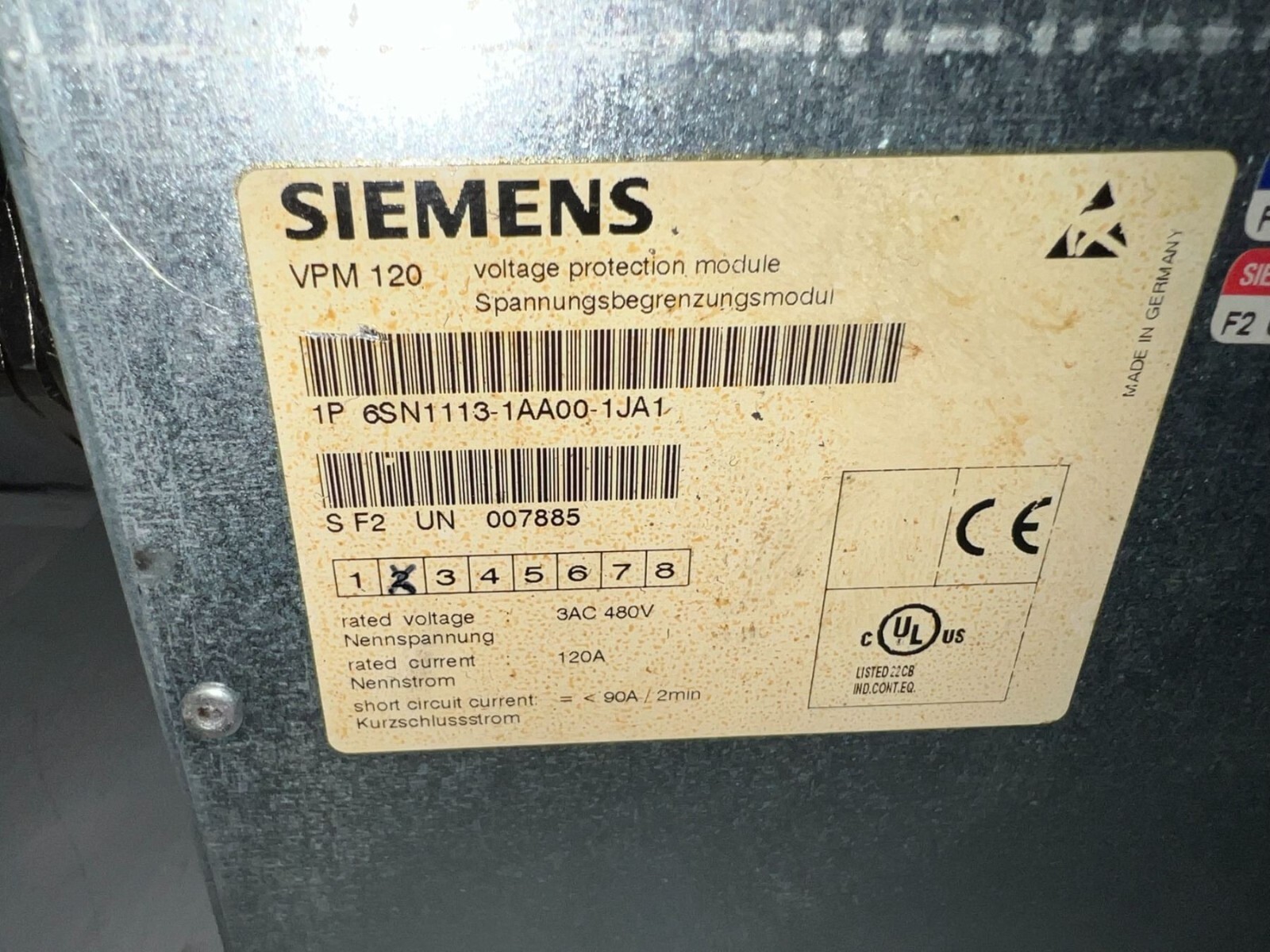Siemens #6SN1113-1AA00-1JA1 Voltage Protection Module