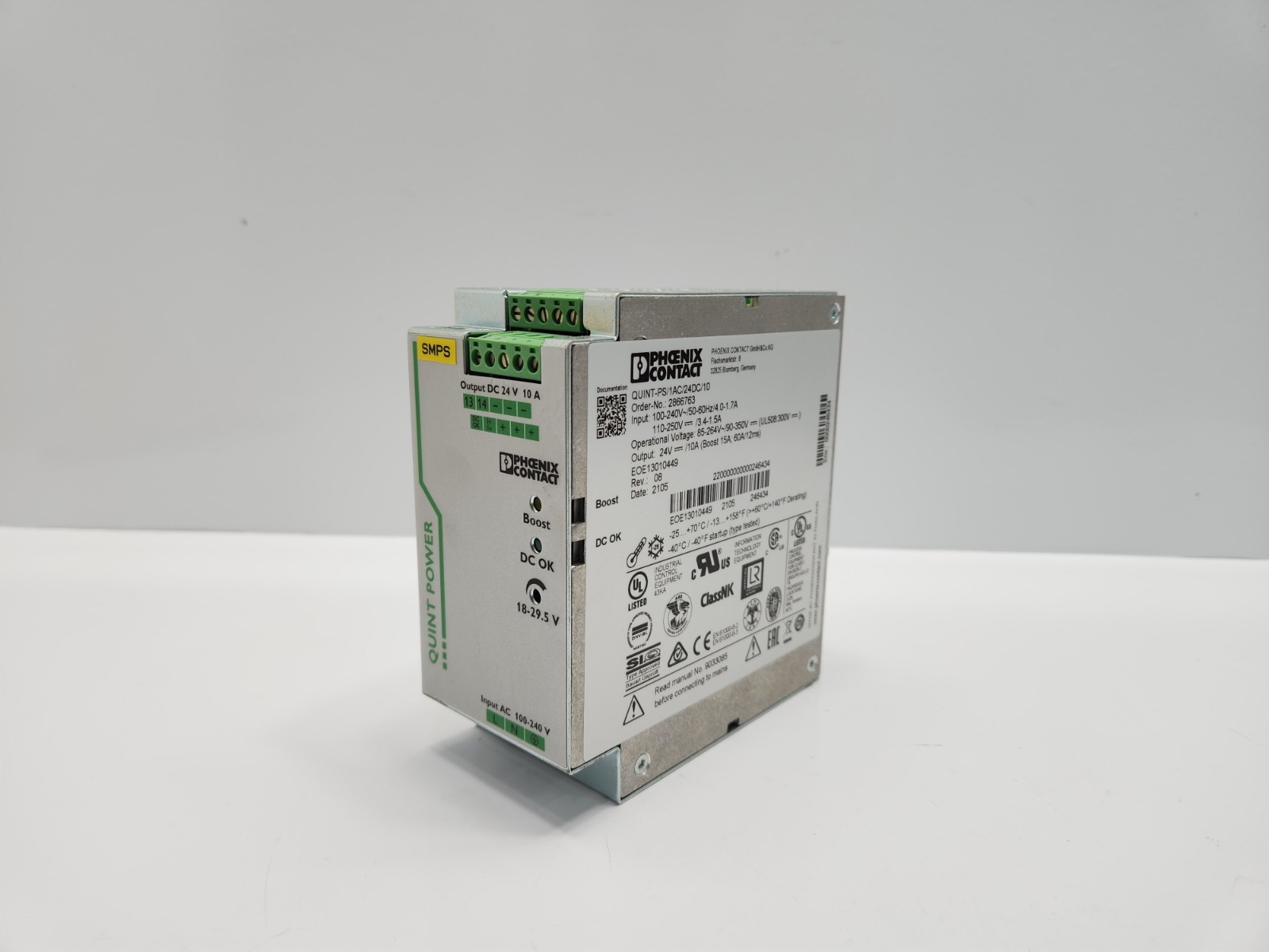 PHOENIX CONTACT QUINT-PS/1AC/24DC/10 POWER SUPPLY 2866763 REV 08