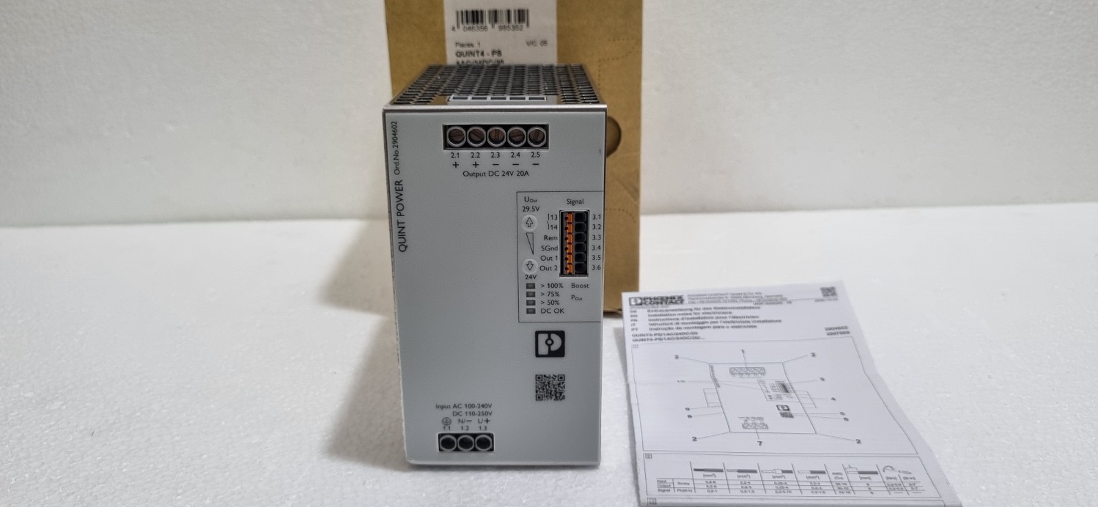 PHOENIX CONTACT QUINT4-PS/1AC/24DC/20 INDUSTRIAL DIN RAIL POWER SUPPLY 2904602
