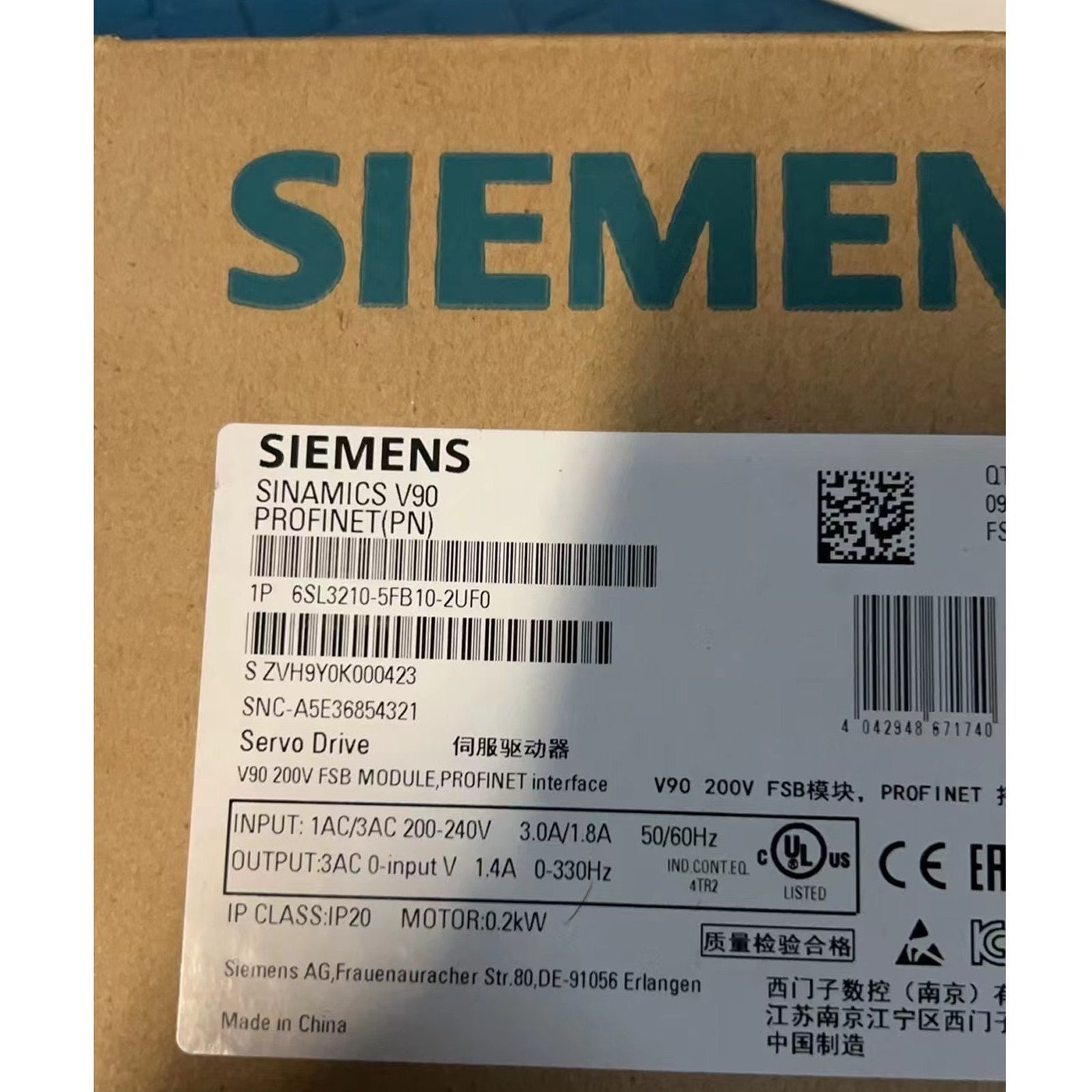New SIEMENS 6SL32105FB102UF0 Servo drive 6SL3210-5FB10-2UF0 1 year warranty
