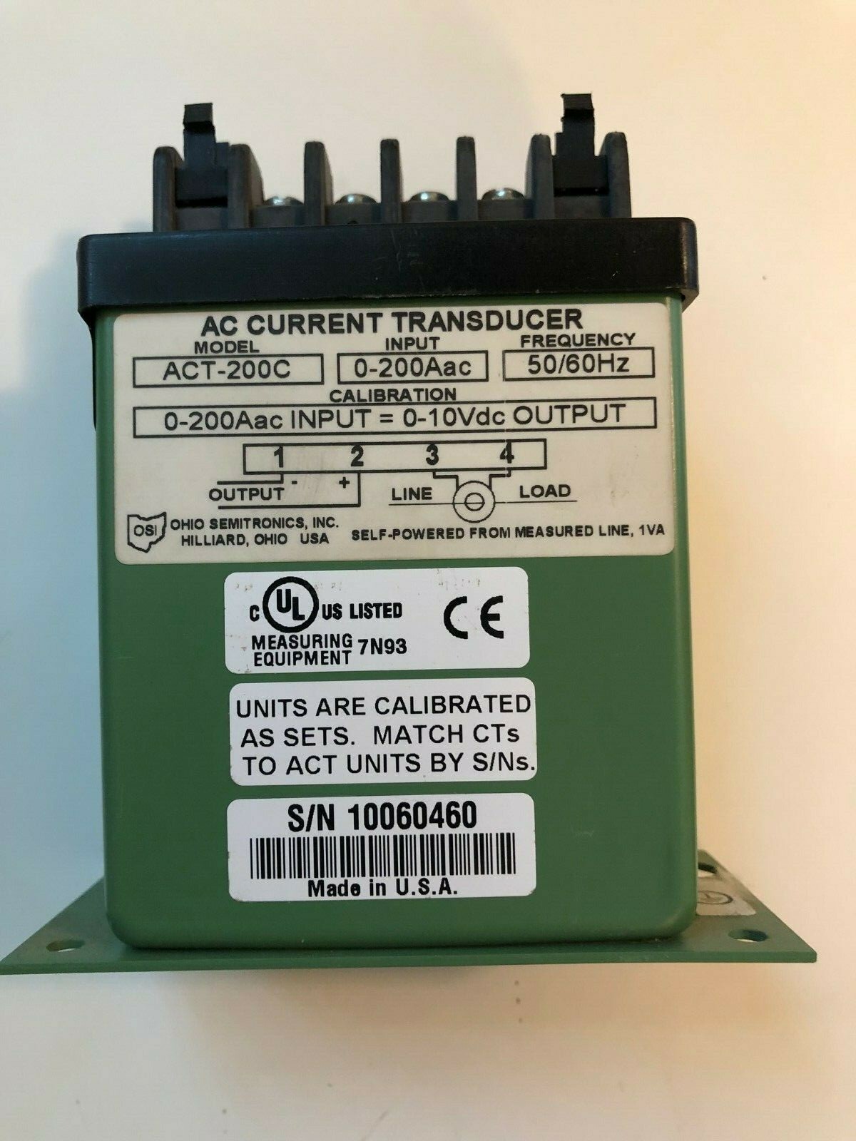 OHIO SEMITRONICS ACT-200C AC AVERAGE CURRENT TRANSDUCER 0-10V DC