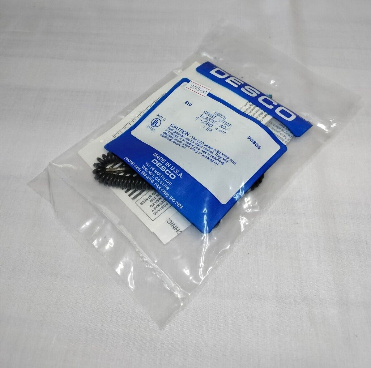 Desco 419 09070 90806 Wrist Strap Elastic Adj 6′ Cord 4mm Made in USA