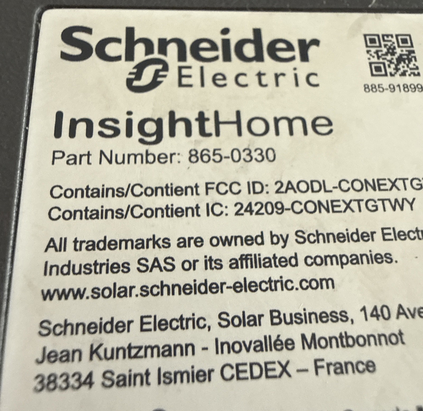 Only For Parts WorInsight Home SCHNEIDER ELECTRIC 865-0330 / 8650330 Worn