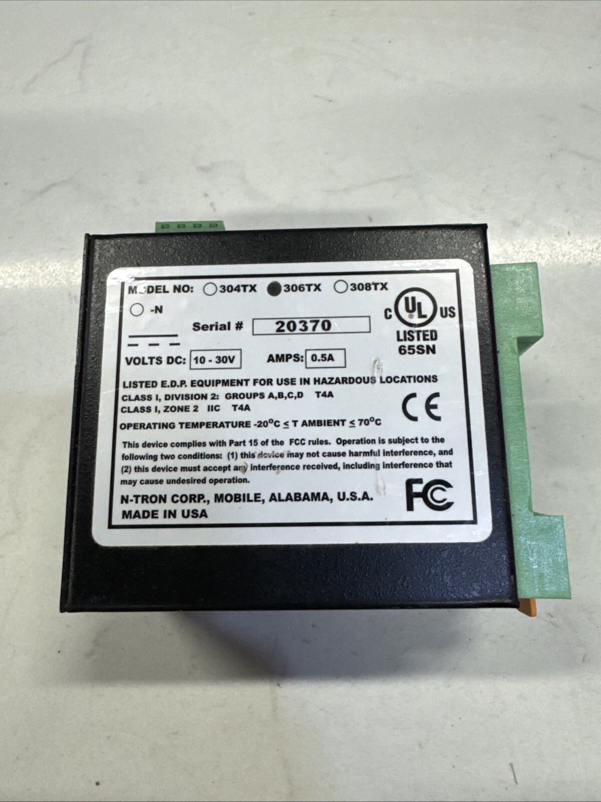 N-TRON 306TX 6-Port Industrial Ethernet Switch 10-30V 0.5A 1.6GB/s NTRON