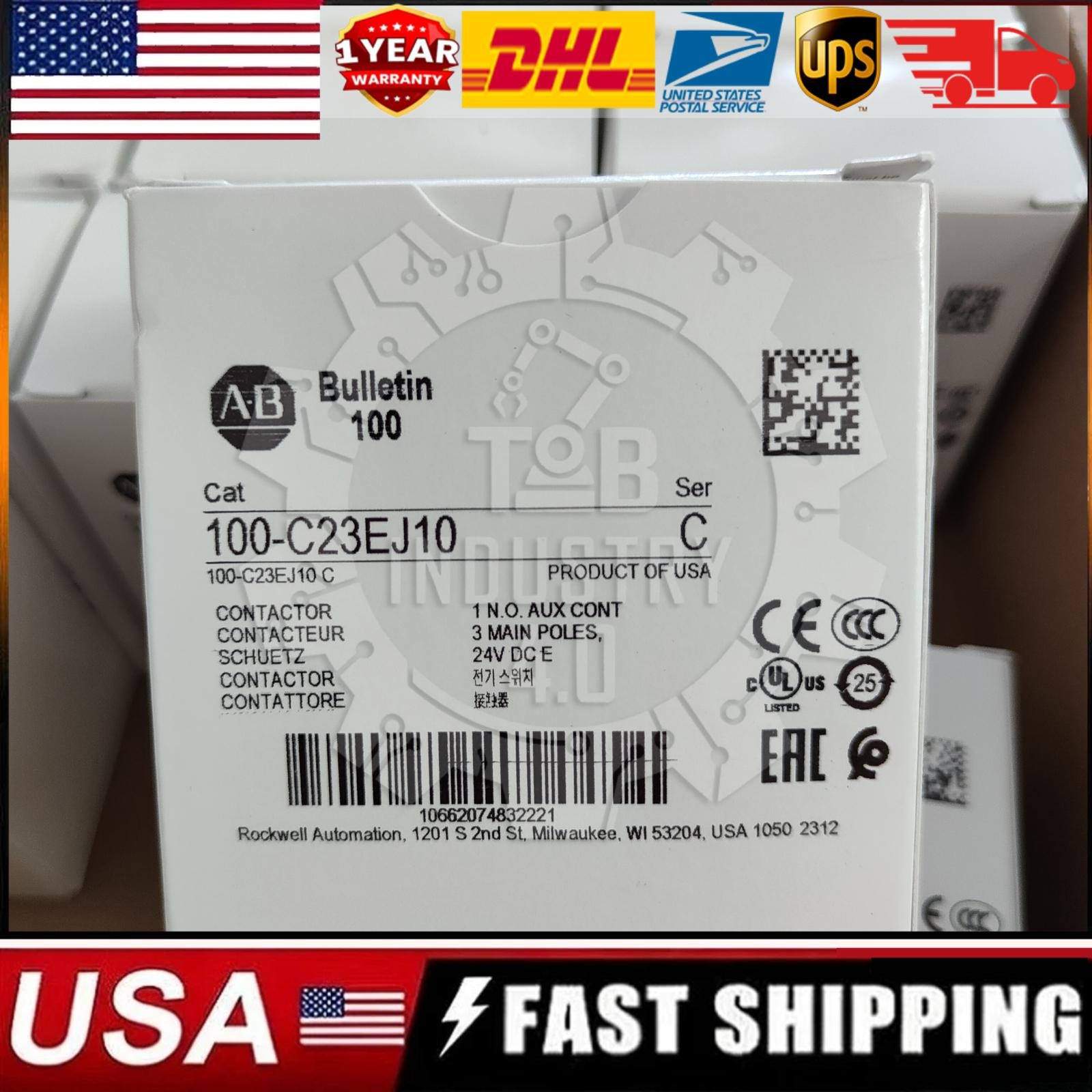 NEW ALLEN-BRADLEY IEC AB 100-C23EJ10 STANDARD CONTACTOR 23 AMP 24VDC US Free Tax