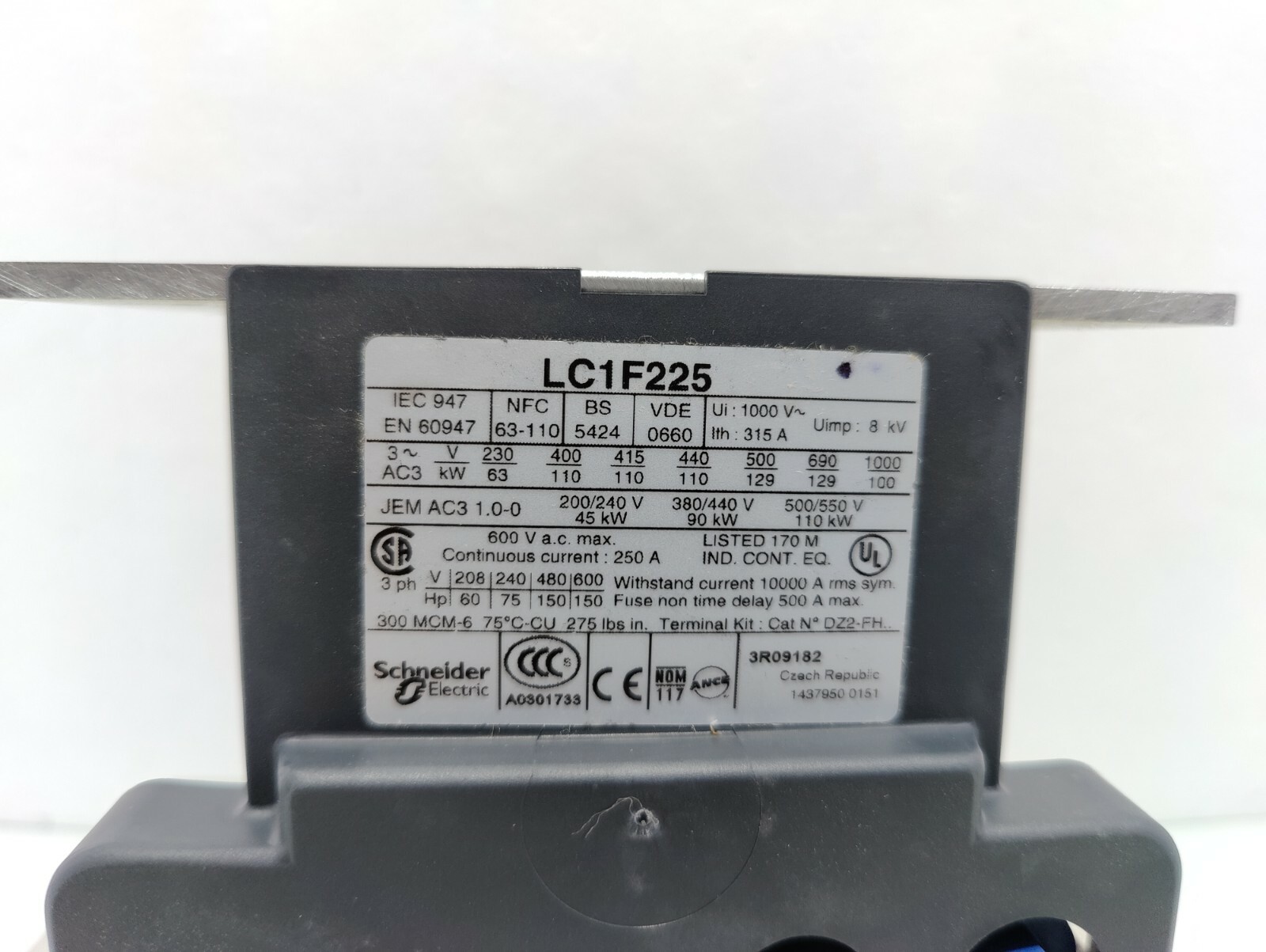 Telemecanique LC1 F225 Contactor Schneider Electric LC1F225AC 115/120 95v 50hz