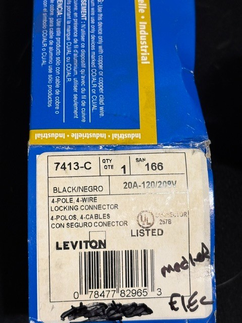 LEVITON 7413-C 4 Pole, 4 Wire Locking Connector 20A – 120/208V
