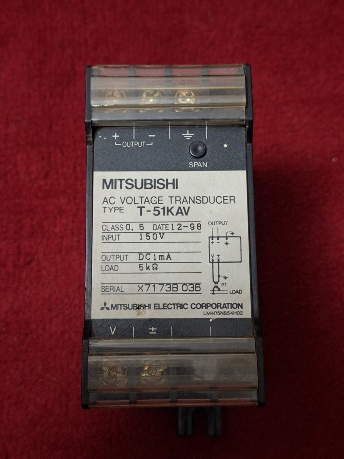 Mitsubishi AC Voltage Transducer T-51KAV 150V Input DC1ma Output (Used)