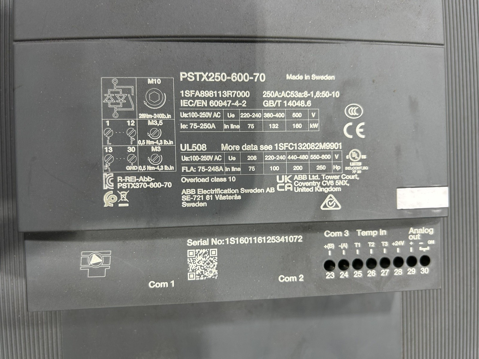 PSTX250-600-70, PSTX250, 600V, 100-250VAC Softstart, 248A, New, Box opened