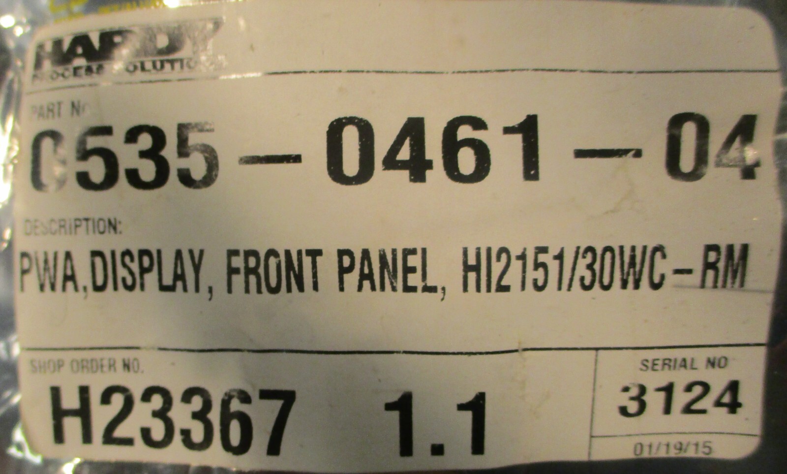 Hardy Instruments 0535-0461-04 Rev H Front Panel Display PWA HI 2151/30WC-RM