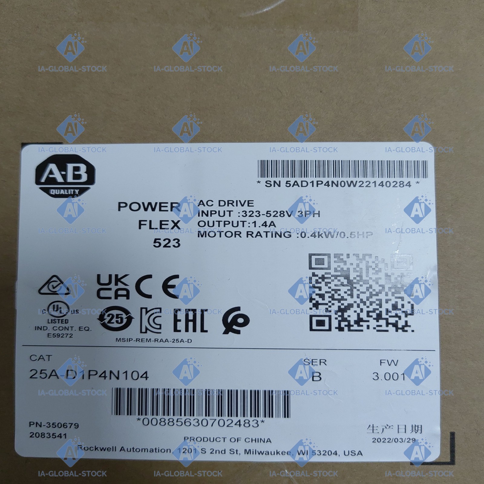 Free Shipping ONE Brand NEW Allen-Bradley 25A-D1P4N104 Warranty Included