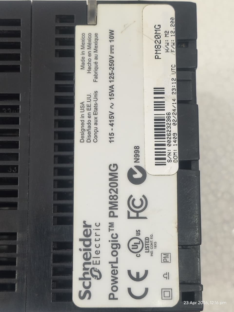 Used Schneider PM820MG PowerLogic PM800 Power Meter 800 with Display Free Ship